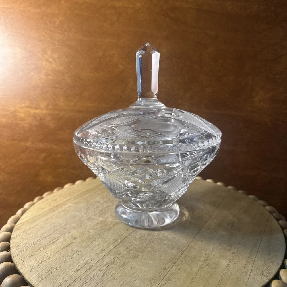 Vintage Clear Cut Crystal Candy Dish Lidded 1950's